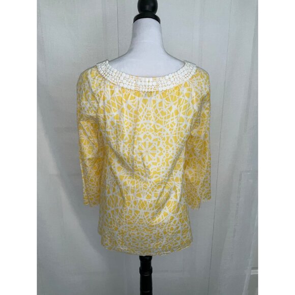Ellen Tracy Women's Yellow & White Beaded Neck Blouse - Size S - Picture 3 of 4